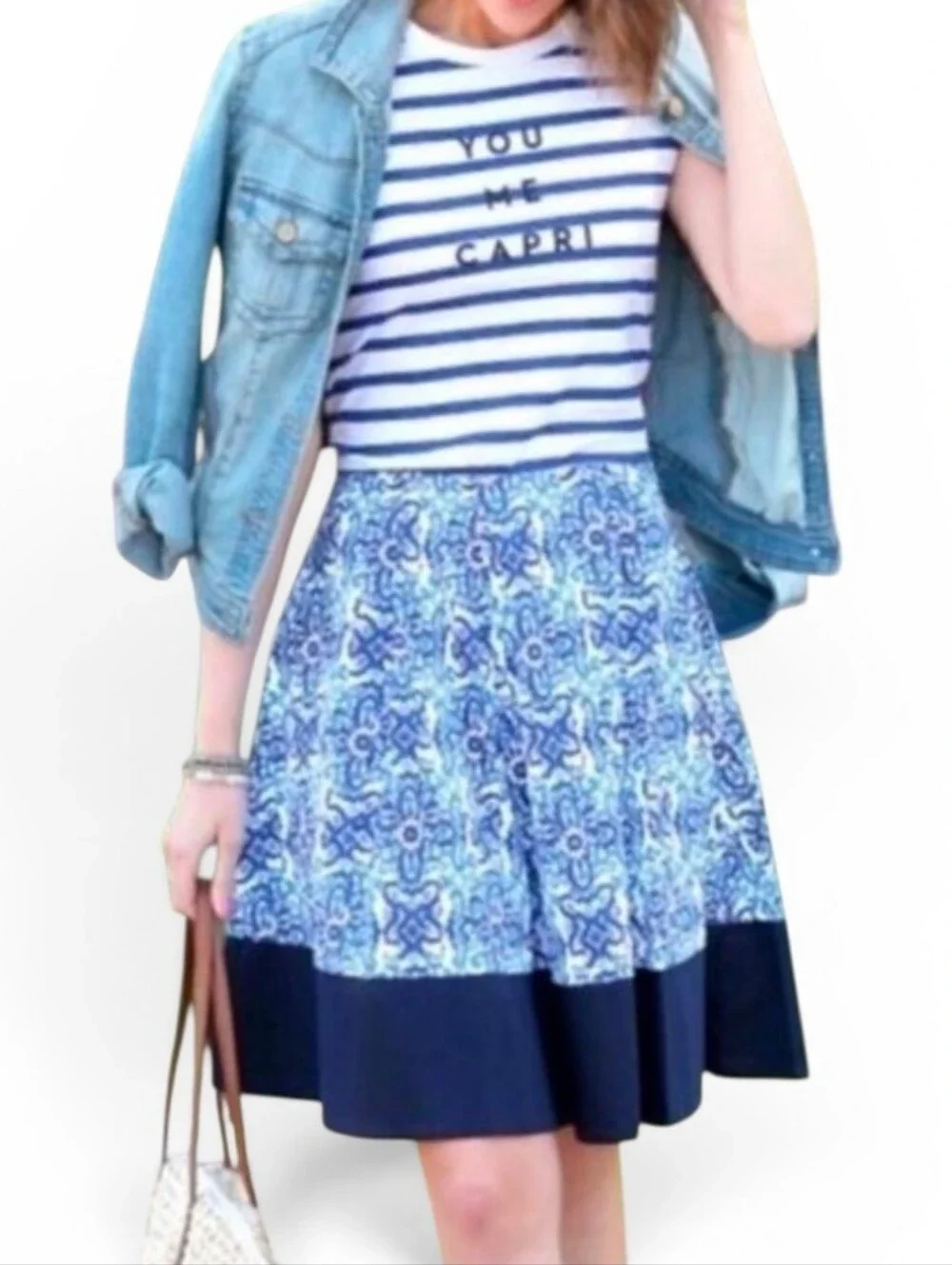 MILLY FOR DESIGNATION Blue Tile Grecion A Line Skirt - Medium